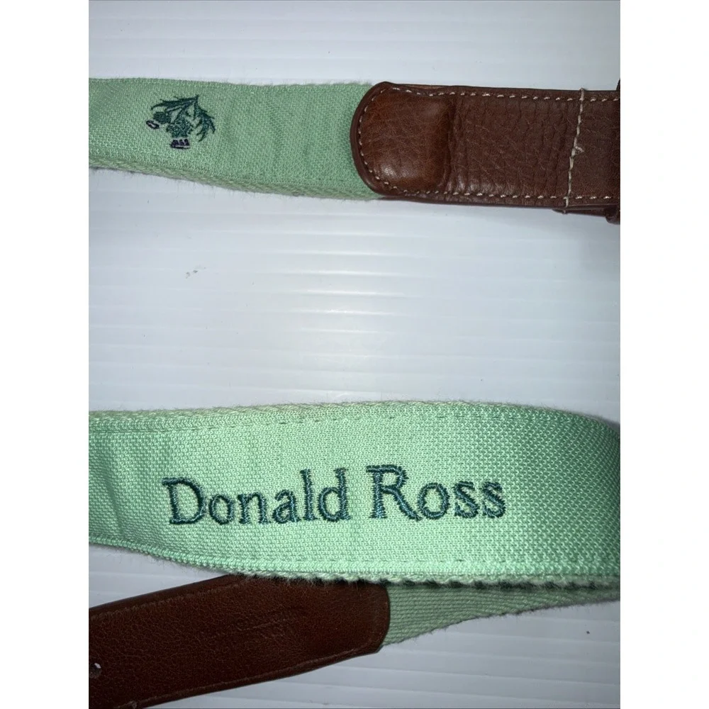Donald Ross Green Brown Leather Canvas  Belt 34